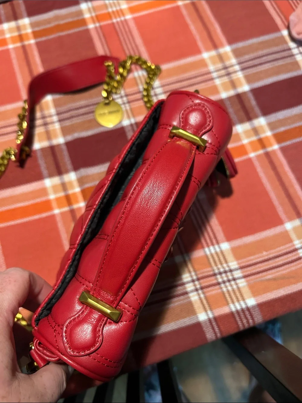 Steve Madden Red Quilted Crossbody Bag with Gold Chain Strap